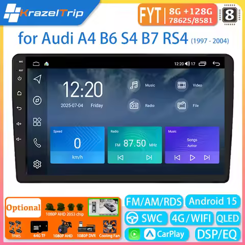 8 Core CarPlay Car Radio for Audi A4 B6 S4 B7 RS4 2000 - 2009 QLED Android Auto Stereo Autoradio 4G 