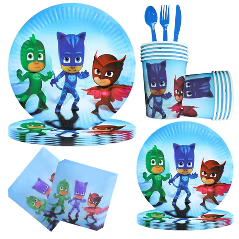 PJ Masks Birthday Decoration PJ Masks Set Disposable Tableware Tablecloth Plate Cup Balloon Baby Sho