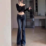 Y2K women's low-waist flared jeans with belt - Korean fashion flared pants flare jeans