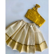 🔥Kerala Kasavu Cotton Baby Girl Lehenga Choli & frock gown Set🔥