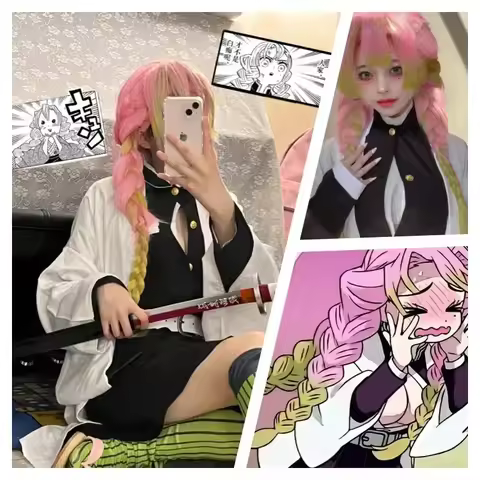 Anime Kanroji Mitsuri Cosplay Costume Kimono Haori Dress Wig Clothes Halloween Costume for Women Gir
