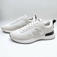 Chanel 22C White Black Logo Mesh Suede Calfskin Leather Trainers Sneakers Shoes 波鞋 運動鞋