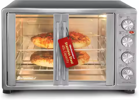 French Door47.5Qt,18-Slice Convection Oven 4-Control Knobs,Bake Broil Toast Rotisserie Keep Warm, In