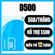 Sim 5G Vinaphone Trọn Gói D500 - Mua 1 Lần Dùng 1 Năm Không Mất Phí có 5Gb/ 1 tháng x 12 tháng . FRE