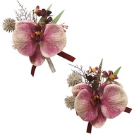 Wrist Corsage and Boutonniere Set Red, Artificial Orchid Flowers Corsage Wristlet Boutonniere for Me