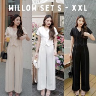 WILLOW SET - SHP_HAPPY ชุดเซทเสื้อแขนสั้นกระดุมหน้าและกางเกงขายาว detail เดินเส้นด้ายคู่สีตัด