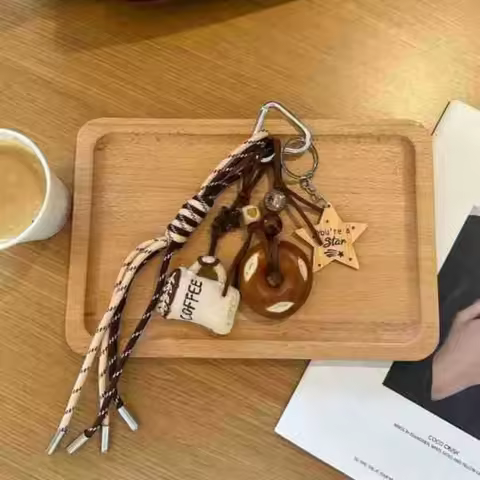 Afternoon Tea Series Key Chain bagel Alkali water bread coffee Pendant braided rope Hanging ornament