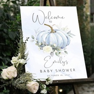 Pumpkin Baby Shower Welcome Sign, Pumpkin Welcome Sign, Baby Boy, Blue Pumpkin Baby Shower, Digital 