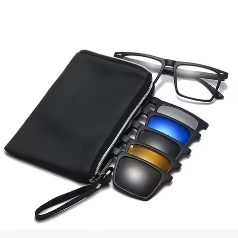 2302A 2 IN 1 Polarized Sunglasses Square Frame Magnetic Clip On Glasses TR90 Optical Prescription Ey