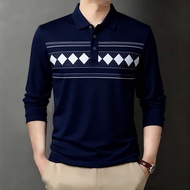 Long Sleeve Polo for Men with Argyle Pattern Print - Trendy & Comfortable Top for Everyday Outfits