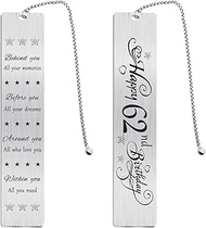 Jzxwan Happy 62nd Birthday Gifts for Women Men, 62 Year Old Birthday Bookmark Gift for Him Her, Happ
