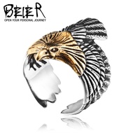 Premium Stainless Steel Beier Gold Head Eagle Ring - Takahashi Goro Eagle Carved Silver Gold Stainle