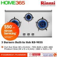 Rinnai 3 Burners Built-In Stainless Steel Hob RB-983S - FREE INSTALLATION