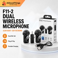 F11-2 Multi-Plug Wireless Dual Microphone Clip-on Lavalier Microphone Transmitter Receiver Live Vide