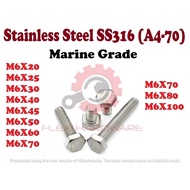 SUS 316 - M6 Hex Bolt Hex Screw DIN933 Hexagon Head Screw Outer Hex Stainless Steel A4