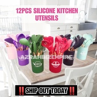 VIRAL! 12PCS SILICONE KITCHEN UTENSILS WITH WOODEN HANDLE / SET SUDIP SENDUK SILIKON PEMEGANG KAYU /