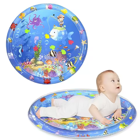 1pc 93cm/36.61inch Round Inflatable PVC Baby Playing Water Mat Fishing Themed Toddler Pad Early Educ