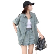 [New Style In Stock] Complete Denim Outfit Set - Thin Denim Shirt & Shorts for Women