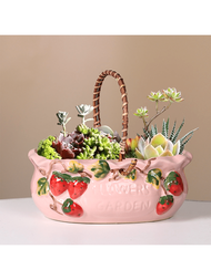 1入手繪粉色草莓系風格籃花盆