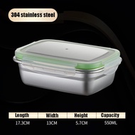 【local delivery】SUS304 Refrigerator Storage Box Bento Lunch Box Microwavable Divided Rectangle Snap 
