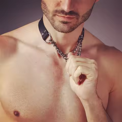 Fetish Man Harness Chain Collar PU Leather Handmade Punk Style Neck Necklace Bondage Gay Clothing Ad