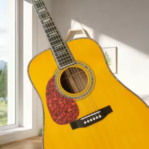 41 Inch D45 Series Yellow Guitar Ebony Neck Mahogany Body 6 String Handmade Excellent Acoustic Guita