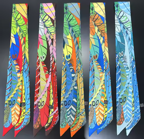 2024 Brand Design Gorgeous Feather Women Scarf Luxury Silk Scarf Fashion Hair Headband Foulard Skinn