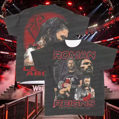 2026 Roman Reigns Ripple Mens T-Shirt Wrestling Summer Loose Causal Wrestling Style Streetwear Paren