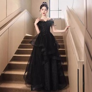 Formal Event Elegant Sequins Glitter Black Evening Dress For Gala Night 2025 Birthday French Host Ar