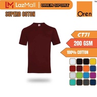 OREN SPORT CT71 200GSM Superb 100% Cotton Thick Premium T-Shirt Unisex Adult Plain T-Shirt Round Neck Tee Baju Kosong Tebal