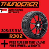 205/55R16 Thunderer R302 Tires 82V (Made in Thailand) with Free Rubber Tire Valve and Wheel Weights