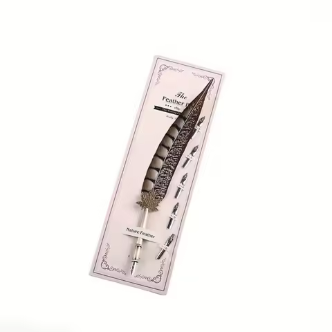 European Vintage Peacock Feather Pen Fountain Pen Dipped in Water Signature Ink Pen Business 5 Nibs 