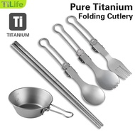 [TiLife] Pure Titanium Foldable Cutlery Set - Spoon/Fork/Chopsticks/Bowl, AntiBacterial for Camping