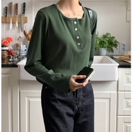 Ready Stock ANZ Korean Online Daigou🇰🇷98doci Customized Half Button Ribbed Long Sleeve T