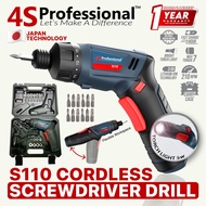 4S Professional™ S110 Cordless Screwdriver 3.6V + 33pcs Bits (1 Year Warranty) Electric Screw Driver