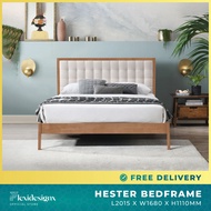 Wooden Bed Queen / King Bed Frame Fabric Headboard Solid Wood Legs Flexidesignx HESTER