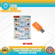 MICRO SD CARD READER, TF MEMORY CARD, T-FLASH / SD MEMORY USB 2.0 HI-SPEED, 8GB CAPACITY, ANY COLOR