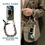 Emerald holder silk scarf hand chain suitable for iphone13 mobile phone case 11 apple 12promax silicone soft 13pro new creative personality x European and American 8plus luxury girl fashion xr7 【SEY】