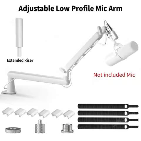 Adjustable Low Profile Mic Arm with Extended Riser & Cable Management Professional Studio Microphone