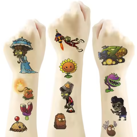 9 Sheets Plants Vs Zombies Waterproof Temporary Tattoo Sticker for Party Decoration