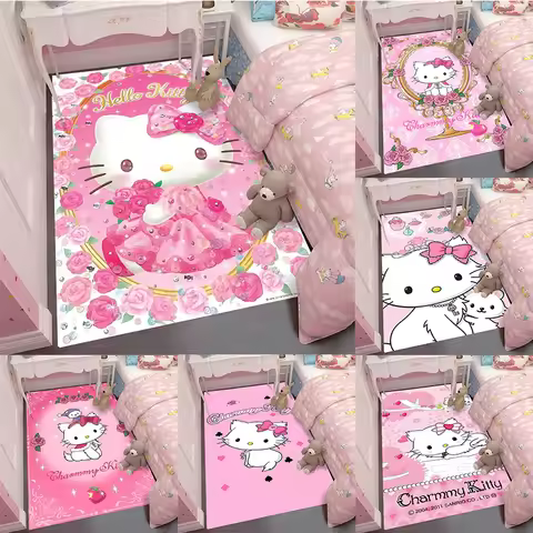 MINISO Charmmy Hello Kitty Print Rug Non-slip Washable Carpet for Home Living Room Bedroom Rug Pink 