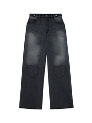 Kloset Design Straight – Leg Distressed Jeans (RS24-P005) กางเกงยีนส์ขายาว แต่งดีเทลหัวใจตรงเข่า