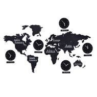 Minimalist Decor European World Wall Clock Creative Clock Map Clock Hanging Wooden Living Room Wall 