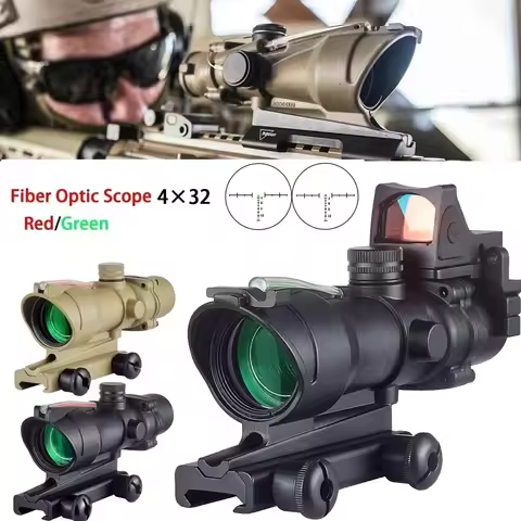 ACO 4X32 Green Red Dot With RM Real Fiber Optics Dot Sight Illuminated Rifle Scope Chevron Etched Re