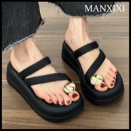 MANXIXI Fashion Women Wedge Heels 1.97 Inches Beautiful Pearls Clip Toe Sandals (Size 35-40)
