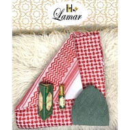 SET GHUTRAH WITH KOPIAH & DUAA ALJANAH ROLL ON PERFUME 10ML