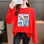 [TSHIRTWOMEN] Baju T Shirt Perempuan Lengan Panjang T-shirt Mickey Mouse Plus Size Long Sleeve Blouse Clothes Round Neck