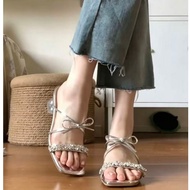TX834 Silver Glass Heel Sandals Ribbon Bow Decoration + Crystal Diamond 7 Cm Thick Sweet Girl Style 