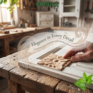 PONGUX 4pcs Rubber Wood Carving, Square Rubber Wood Antique Wood Applique, Retro Home Decor  Stereo 