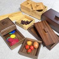 kotak kuih talam bekas kuih bekas kuih raya Black Walnut Wooden Dried Fruit Plate with Lid Sunflower